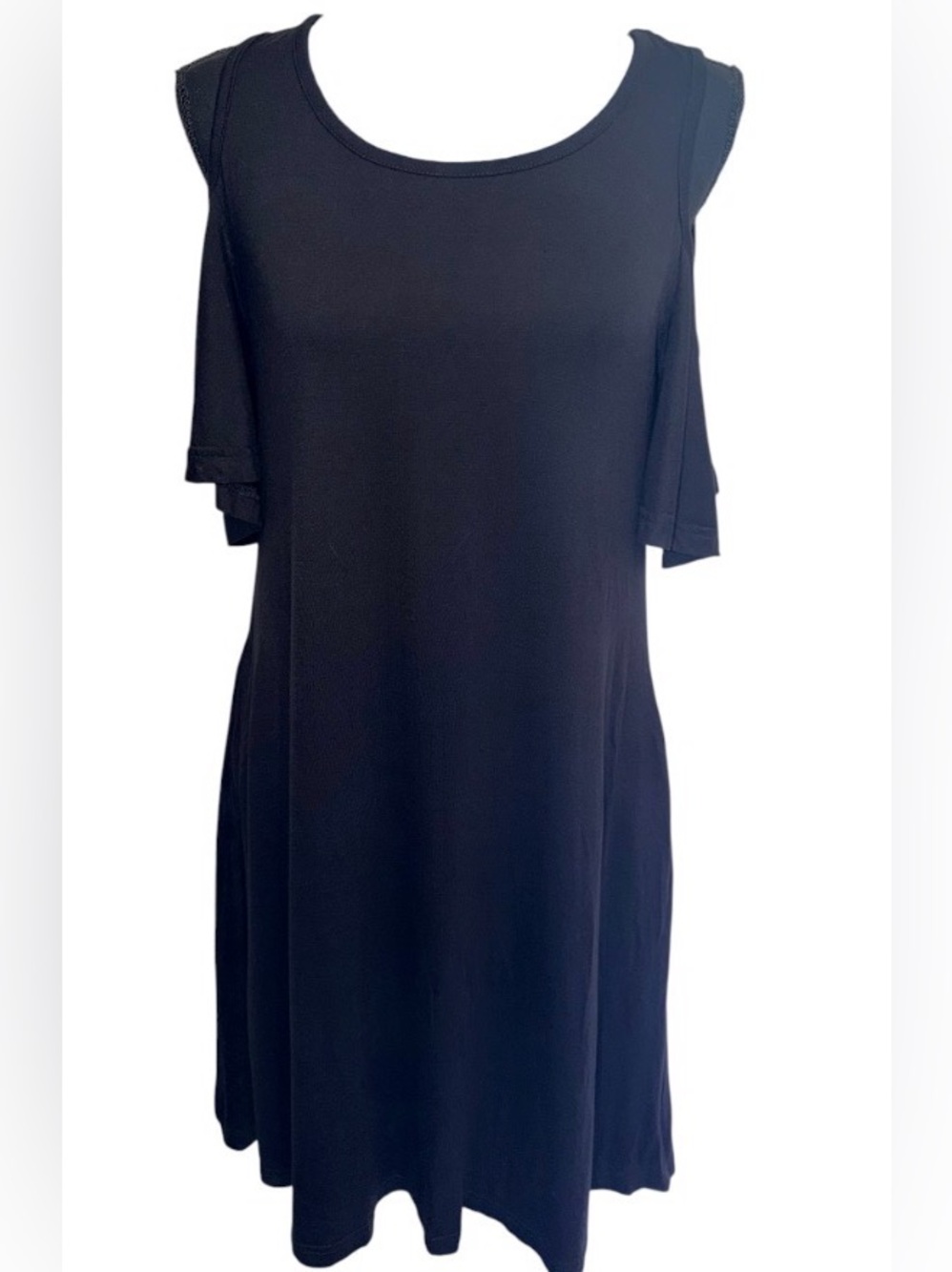 PCEAIIH Women’s Summer Cold Shoulder Swing Casual Dress Pockets Black Sz L NWT